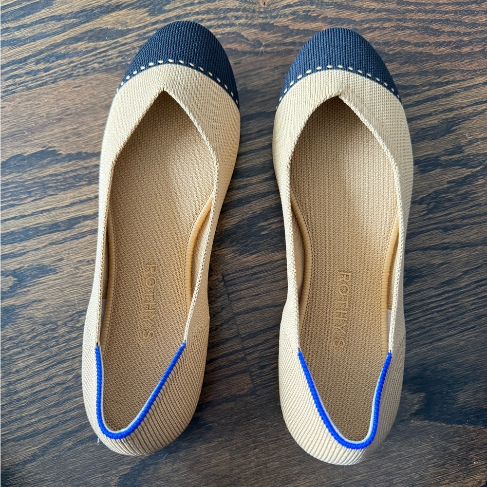 Rothy’s size 9 flat - camel with black cap toe